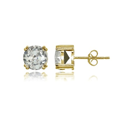 #ad 8mm Round Clear Crystal Solitaire Gold Plated 925 Silver Small Stud Earrings $29.99