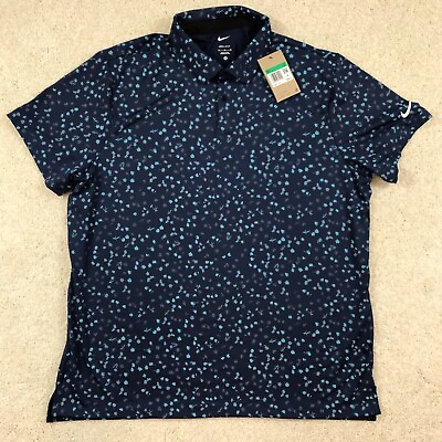 #ad Nike DRI FIT Golf Polo Shirt Mens XL Navy Blue Floral Print FN3116 410