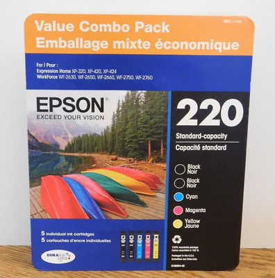 #ad Genuine Epson 220 Ink Cartridge Combo 2x Black Cyan Magenta Yellow New 5PK
