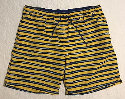 #ad Lands#x27; End Swim Trunks Men’s Size Extra Large 40 42 Navy Yellow Stripes