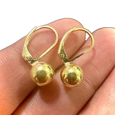 #ad 925 Sterling Silver Leverback Earrings Gold Plated Gold 8MM Ball Earrings