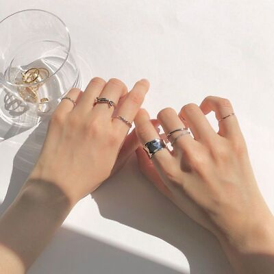 #ad Gold Silver Color Rings Finger Knuckle Ring Women Round Fingers Cuff Jewelry 8Pc