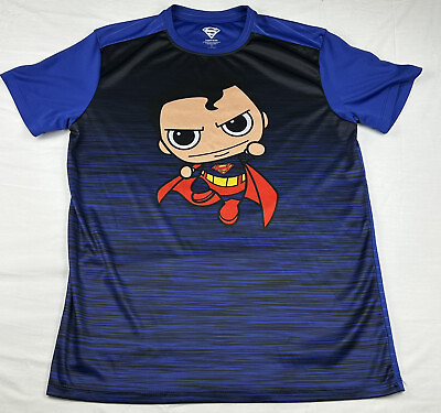 #ad DC Comics Superman T Shirt Mens Large Blue Short Sleeve 100% Polyester