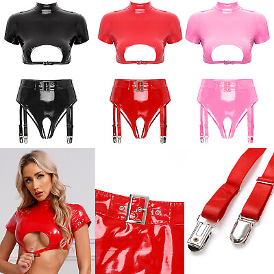 #ad Women Clubwear Nightclub Lingerie PVC Leather Nightwear Crotchless Panty Mini $19.82