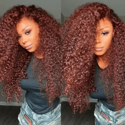 #ad Mongolian Reddish Brown Curly 3 Bundles Human Hair Weaves Cooper Red Extensions