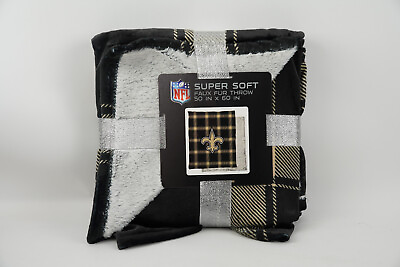 #ad New NFL New Orleans Saints Faux Fur Throw Blanket 50” X 60quot;