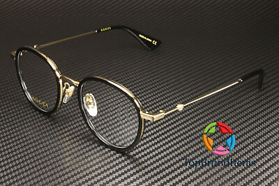 #ad GUCCI GG0608OK 001 Round Oval Gold Black Demo Lens 49 mm Unisex Eyeglasses