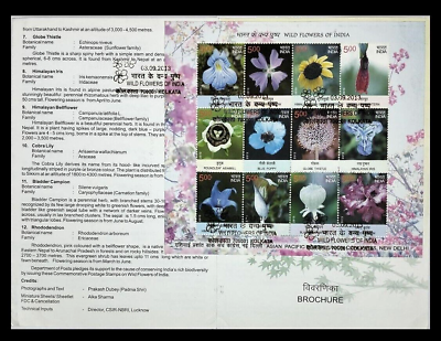 #ad 115. INDIA 2013 STAMP SHEETLET WILD FLOWERS OF INDIA INFORMATION BROCHURE. $12.32