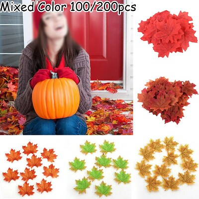 #ad Lot Autumn Maple Leaf Fall Fake Silk Leaves Craft Wedding Party XMAS Pack Gift