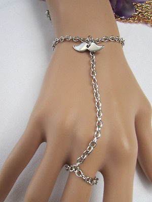 #ad WOMEN SILVER FASHION METAL HAND CHAINS MUSTACHE CHARM BRACELET SLAVE RING SEXY