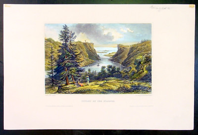 #ad 1855 Herrmann Meyer Antique Print View The Outlet of The Niagara Falls America