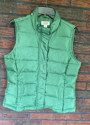 #ad Green Goose Down Vest Small Zipper Pockets Snaps No Hood Sleeveless Jacket EUC
