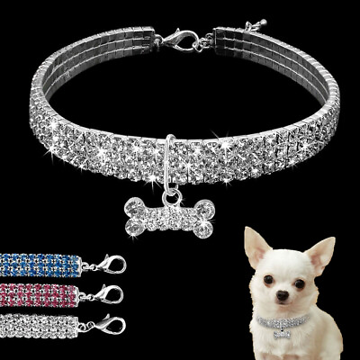 #ad Dog Cat Rhinestone Diamond Collar Necklace Puppy Crystal Bling Pet Accessory S L