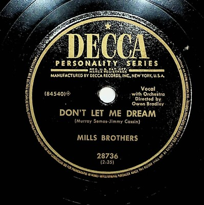 #ad 1953 Mills Brothers Dont Let Me Dream Pretty Butterfly Decca 78 Record $11.87