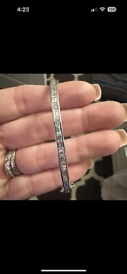 #ad QVC Epiphany Sterling Silver Simulated Diamond Baguette and Round Bangle 7” $68.00