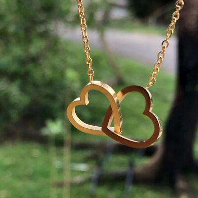 #ad Double Hearts Pendant Necklace Heart Charm Necklaces Women Gold Color Accessory