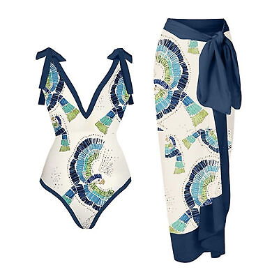 #ad 1 Set Beach Swimsuit Retro Pool Wearing Bathing Monokini with Long Dress No