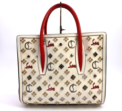 #ad Christian Louboutin Handbag Tote Purse Studs Leather White Red Medium Authentic