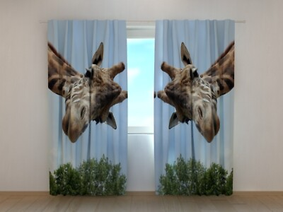 #ad Curtain with Giraffe Print Wellmira 3D Living Room Animals Custom Made Size