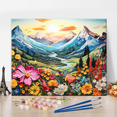 #ad Mountains DIY Paint by Numbers Kit for Adult Colorful of Flowers Artwork Paint