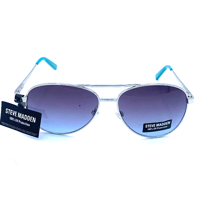#ad NWT Steve Madden 10256072.LTS gun metal aviator sunglasses blue mirror 100% UV