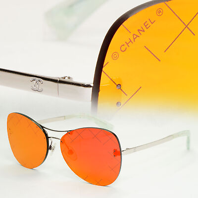 #ad Chanel Sunglasses Mirrored Orange Yellow Silver Rimless 4218 c.124 6Q