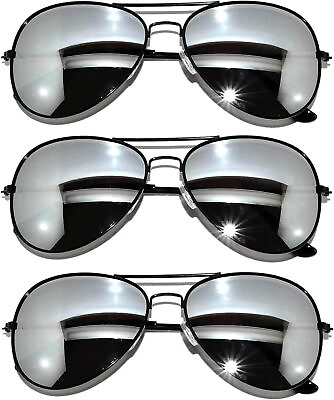 #ad Aviator Sunglasses Silver 3pk