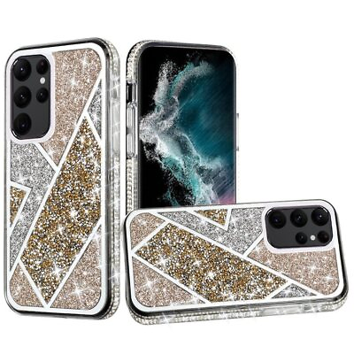 #ad Rhombus Bling Glitter Diamond Case Cover Gold For Samsung S23