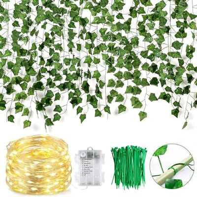 #ad Ivy Vine with Lights 12Pack 82Ft Artificial Ivy Garland Leaf Plants Vine 100...