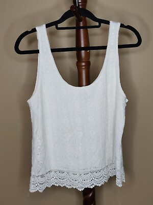#ad American Eagle women#x27;s L sleeveless lined crop tank white lace scoop neck