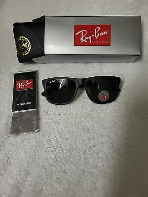 #ad Ray Ban Mens Justin Black Frame and Polorized Green Lens Sunglasses