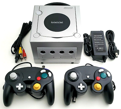 #ad Nintendo GameCube DOL 101 Gaming System SILVER Console 2 Controller Bundle NGC