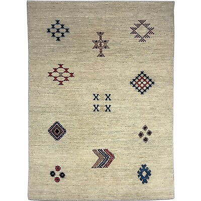 #ad Handmade 4#x27; x 6#x27; Ivory Southwestern Gabbeh Wool Rug