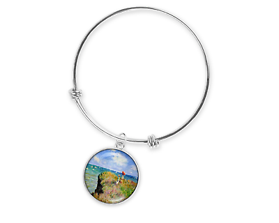 #ad Claude Monet Scenic Cliff Walk Art Silver Bangle Bracelet Charm Adjustable $8.99