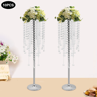 #ad 10pc Crystal Silver Flower Stand 75cm Large Flower Stand Wedding Decor