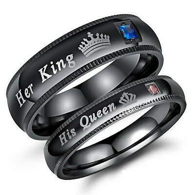 #ad His Queen and Her King Stainless Steel Lover Couple Ring Engagement Promise Band