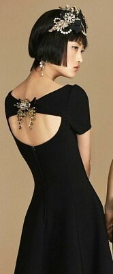 #ad AUTH SS 2016 Dolce amp; Gabbana cristal brooch black open back Dress 42