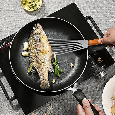 #ad 1PCS Fish Spatula Stainless Steel Slotted Offset Food Turner With Wood Handle