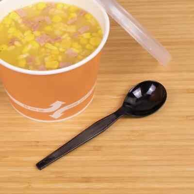 #ad Karat PS Plastic Medium Heavy Weight Soup Spoons Bulk Box Black 1000 ct