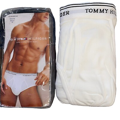 #ad Tommy Hilfiger Classic Briefs Mens Size Waist 42 White Mid Rise Pack Of 3 NWT
