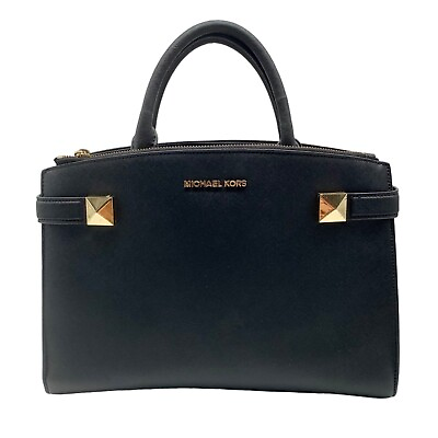 #ad Michael Kors Karla Black Leather Medium EW Satchel Bag