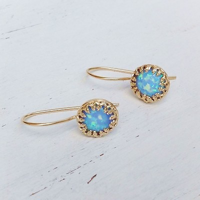 #ad 14K Gold Filled Dangle Opal Earrings Blue Opal CLASSIC Earrings WOMEN