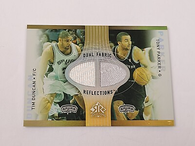 #ad 2006 07 Reflections Tim Duncan Tony Parker Dual Fabric 100 Card DR DP Game Worn