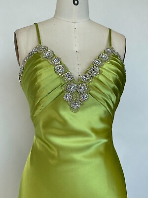 #ad Green Dress Size 8 Charmeuse Beaded Evening Gown Long Party Dress Sz 8