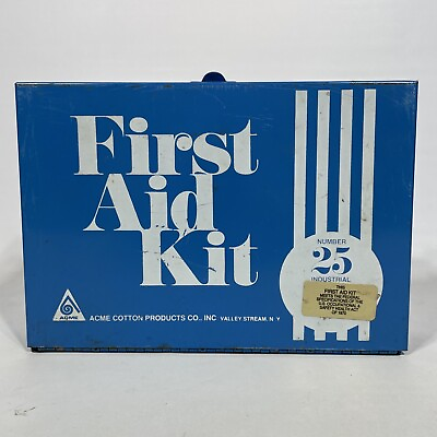 #ad Vintage Acme First Aid Kit #25 Metal 10.5” X 7” Empty Valley Stream NY