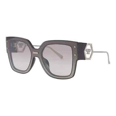 #ad Philipp Plein Women Sunglasses Oversized Square Frame SPP041M Z42X Gray Lens