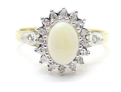 #ad White Opal 0.75ct. amp; Diamond 0.18ct. Yellow Gold 9k Cluster Ring UK Size N 1 2