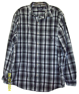 #ad Chaps Mens XL Casual Button Up Shirt Black Plaid Long Sleeve Easy Care Stretch