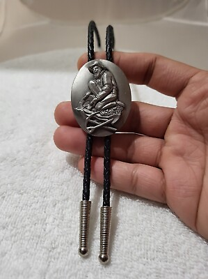 #ad Vintage Western Pewter Bolo Tie Siskiyou Buckle Co Square Dancers