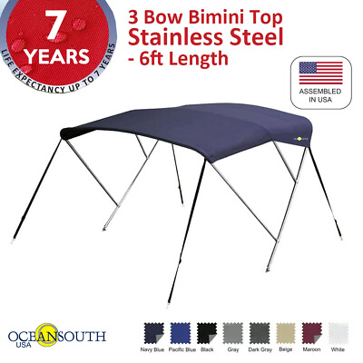 #ad 3 Bow BIMINI TOP Stainless Steel 6ft Long 46quot; Height